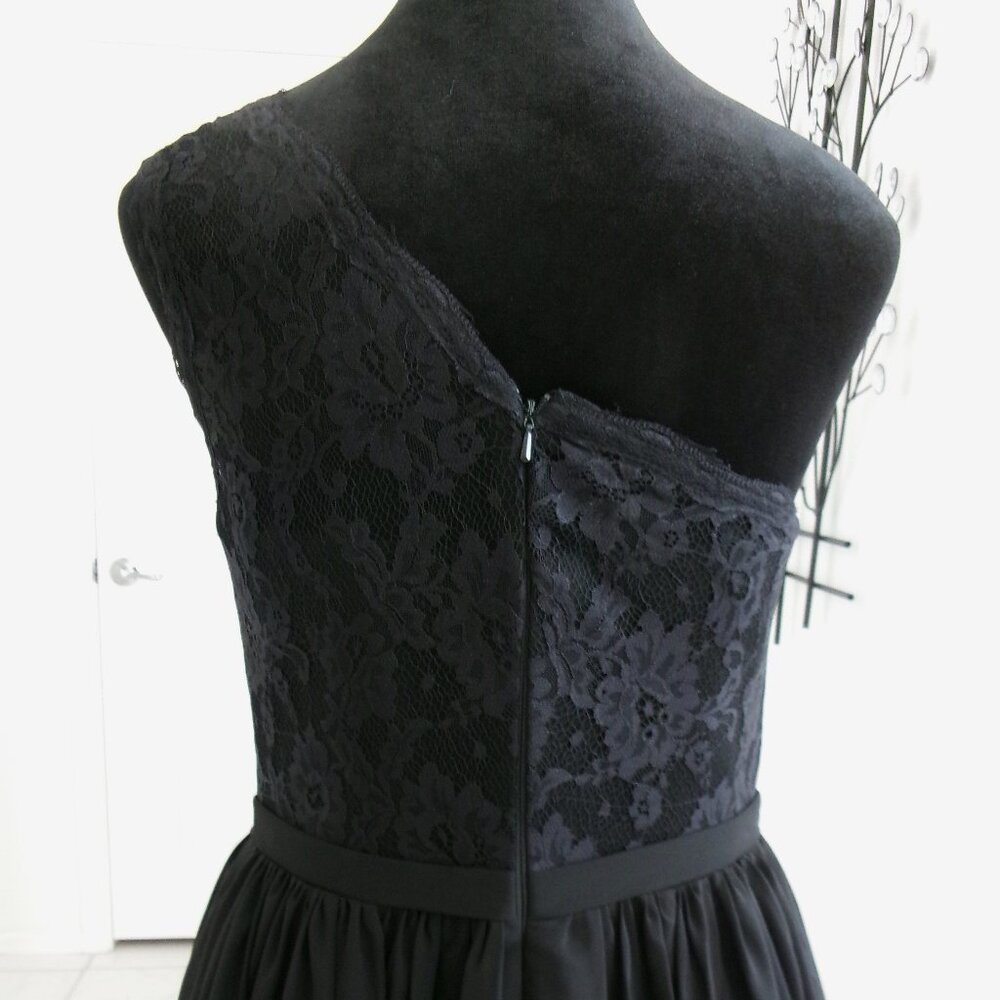 New Black One Shoulder Chiffon Gown Formal Dress M 6 S 4 Lace Top Formal - Picture 8 of 15